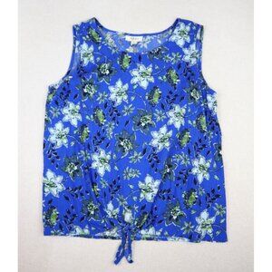 STYLE & CO - WOMEN'S BLUE FLORAL PRINT TANK TOP TIE HEM - SIZE L